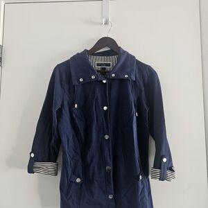 Karen Scott Navy Blue Jacket with Striped Accents